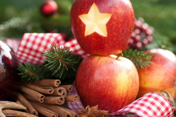 Christmas balls and decorations with apples
