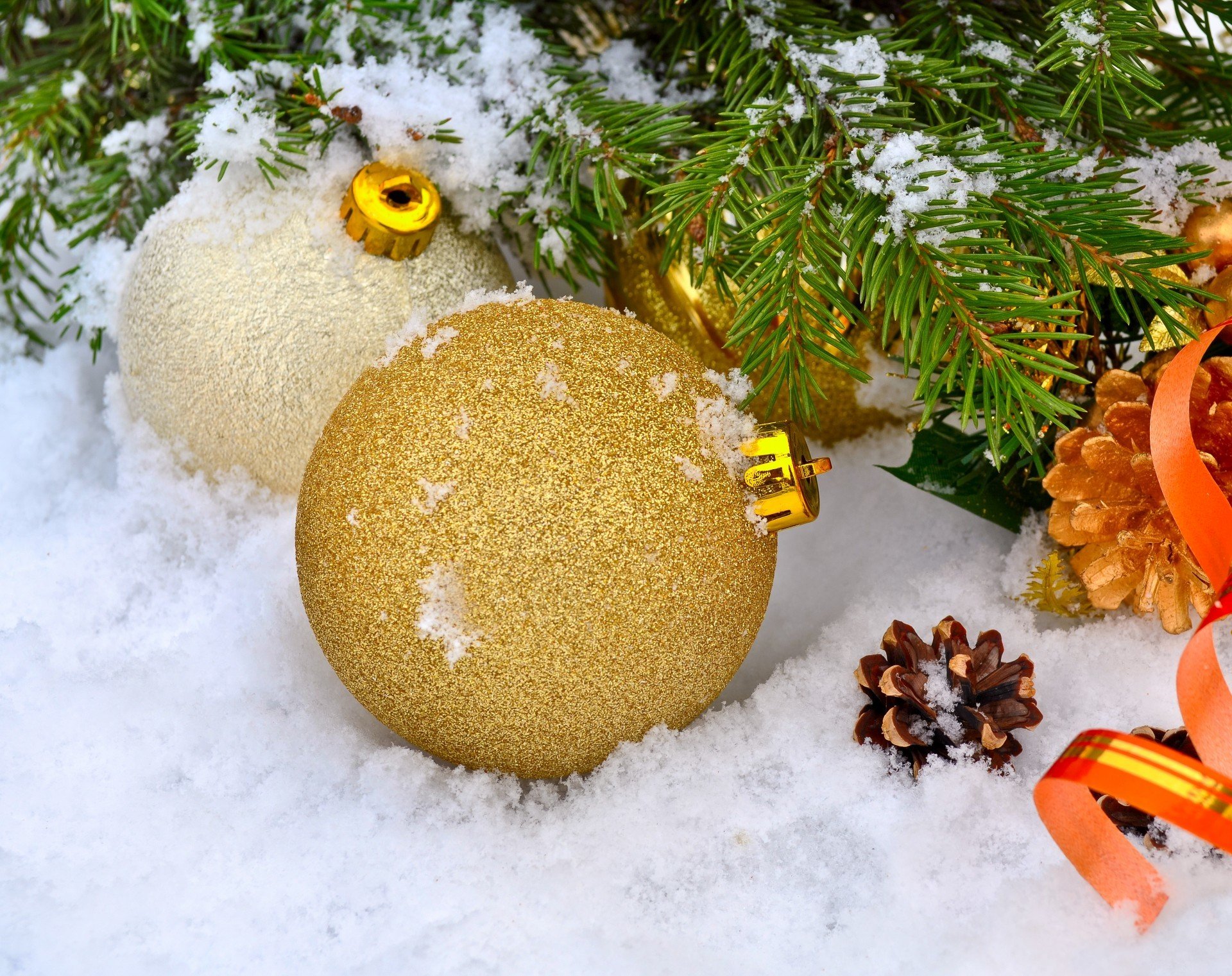 vacanza capodanno inverno neve abete rosso ramo palle coni