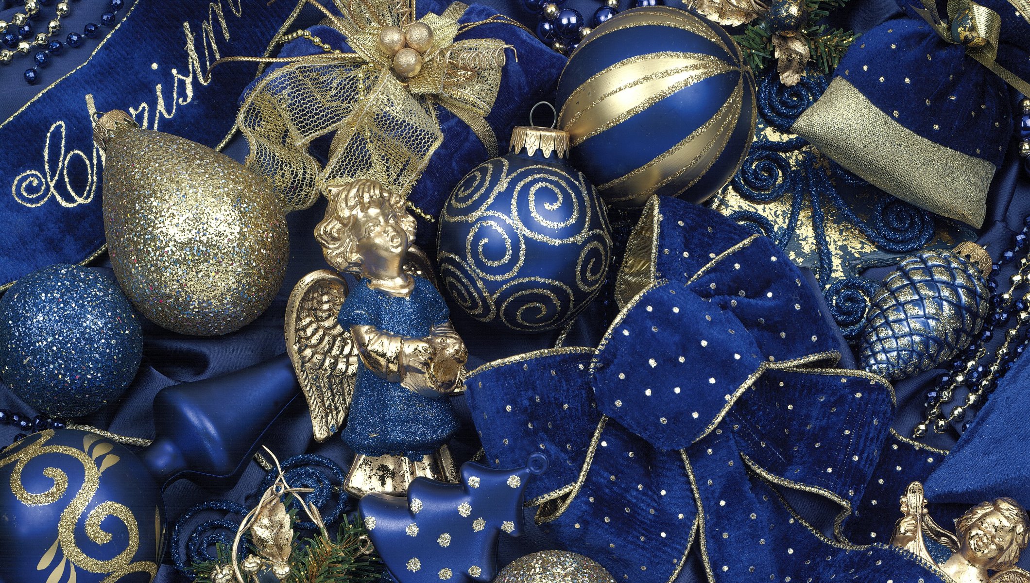 balls blue gold toys christmas tree bow holidays vintage winter new year christma