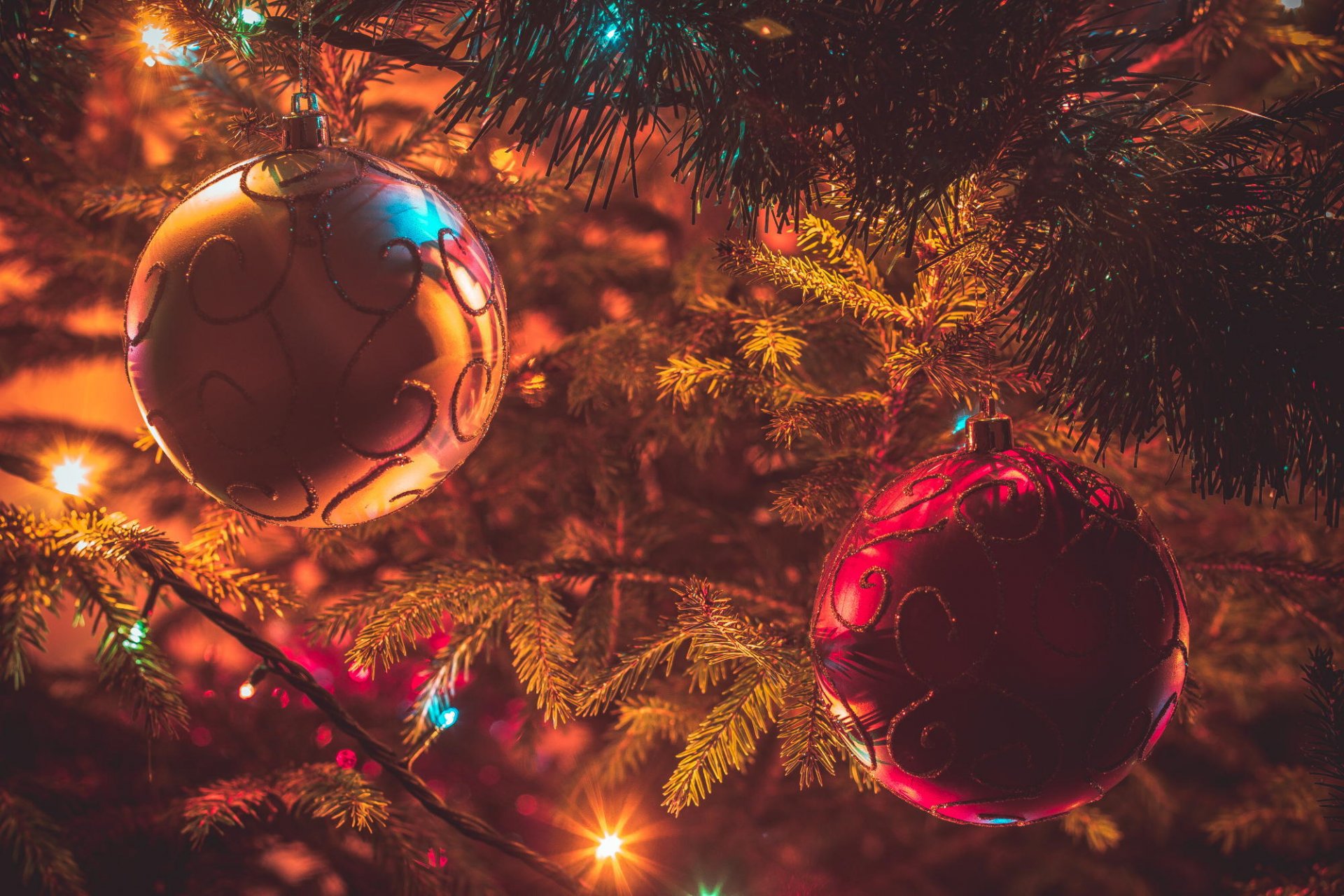 nouvel an noël arbre de noël décoration lumières lumière boules