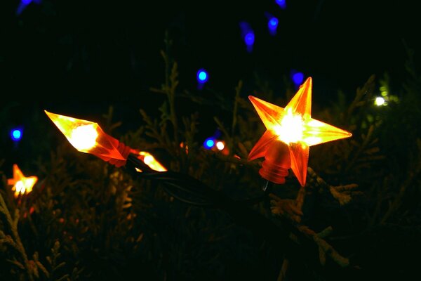 Estrella de juguete de Navidad en el árbol de Navidad verde