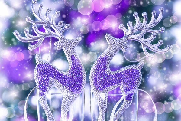 Christmas toys on a purple background