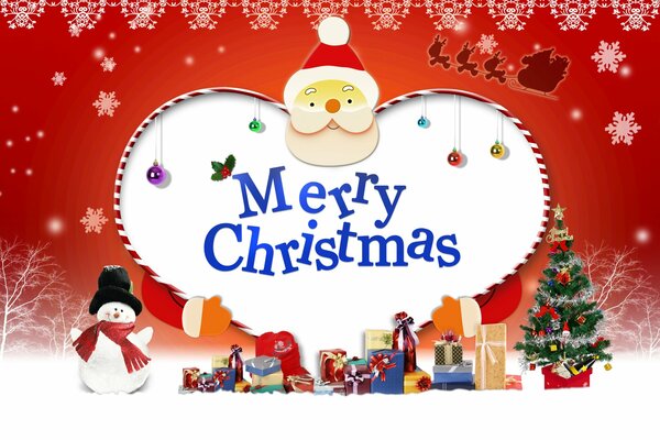 Merry Christmas greetings, gifts under the Christmas tree