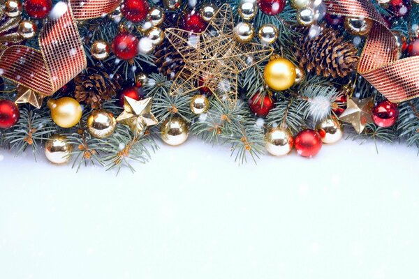 Fondo de año nuevo con una gran cantidad de juguetes de Navidad
