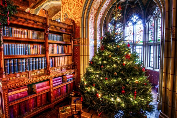 New Year s gifts under a decorated Christmas tree