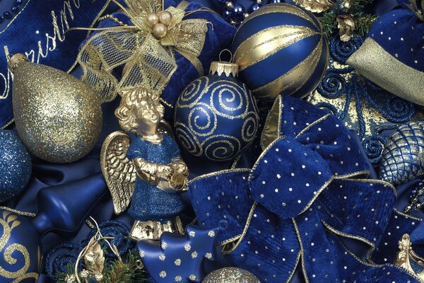 Boules de Noël or et bleu