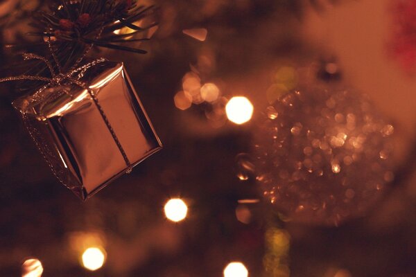 Caja de decoración de árbol de Navidad macro con arco