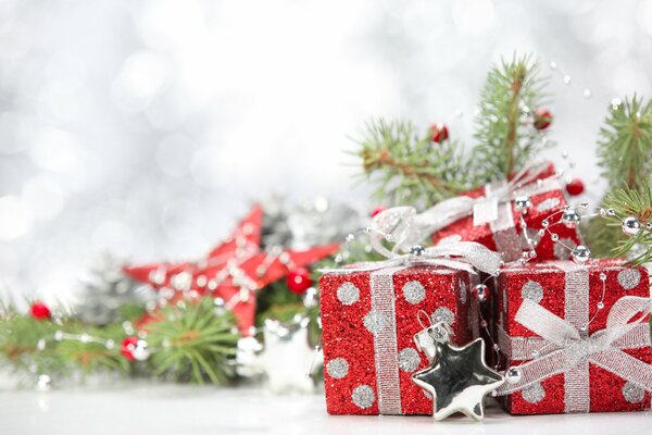Christmas decorations and packaged gifts