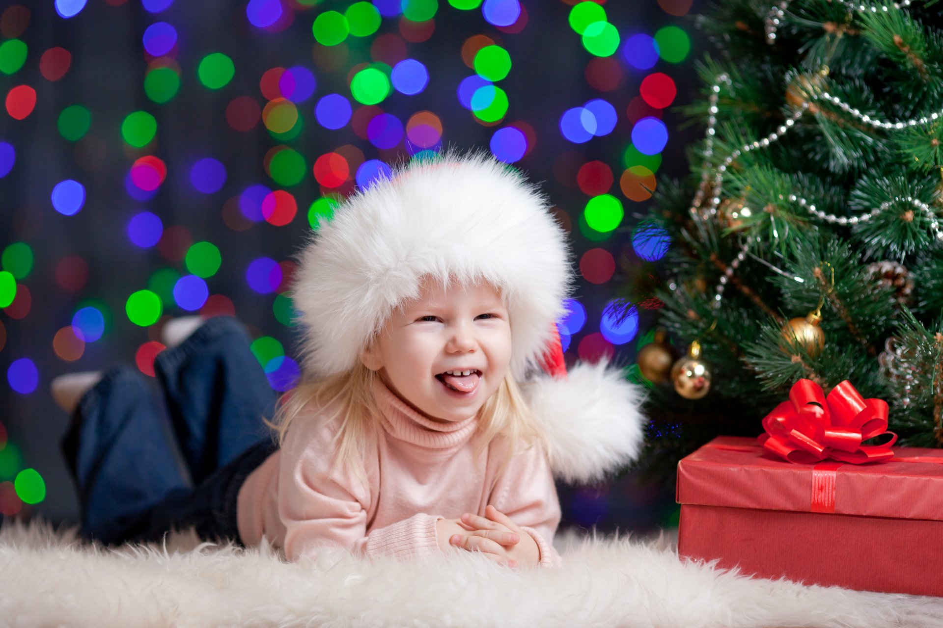 adornos de navidad niña alegría caja regalo campana