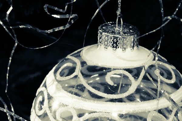 A black and white ball. Decoration for the Christmas tree