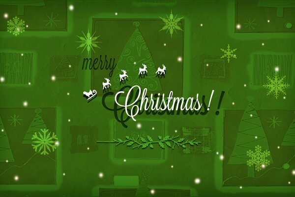 Green postcard. Merry Christmas