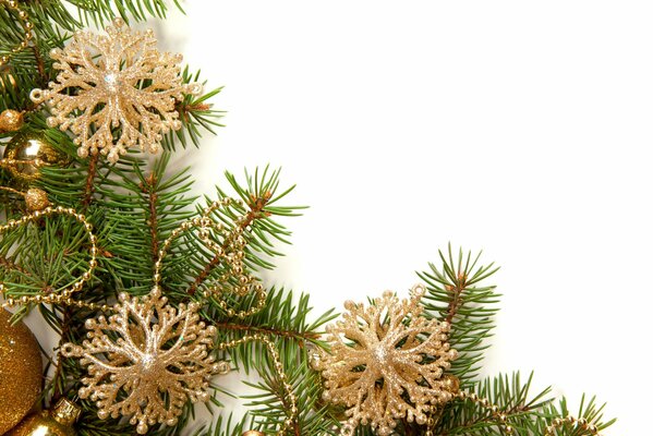 Balls and decorations on the Christmas tree branch