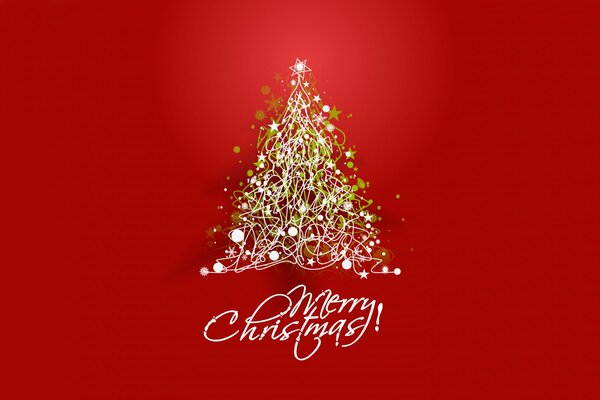 Golden Christmas tree on a red background with congratulations