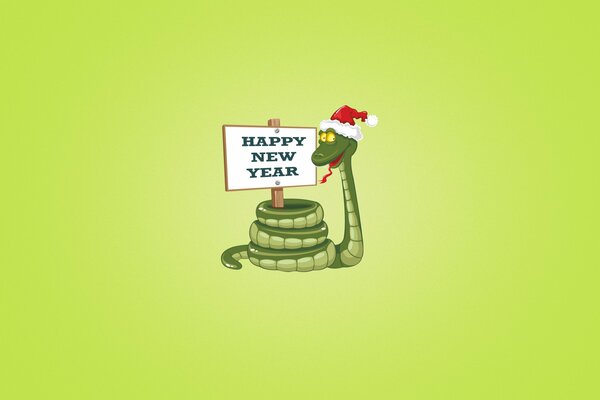 Cartoon-Bild einer Schlange, die ein frohes neues Jahr gratuliert