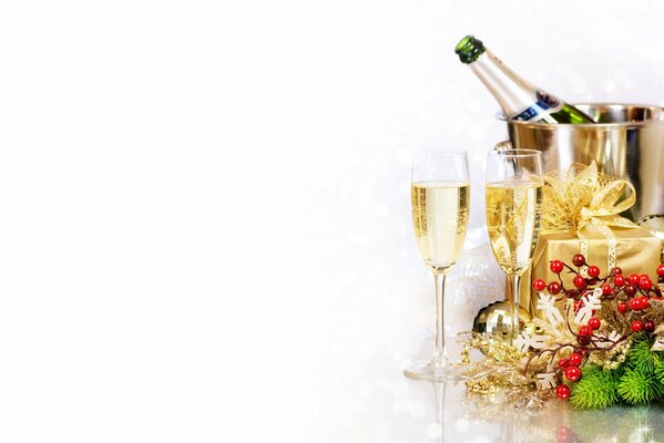 Decorazioni di Natale champagne e regali