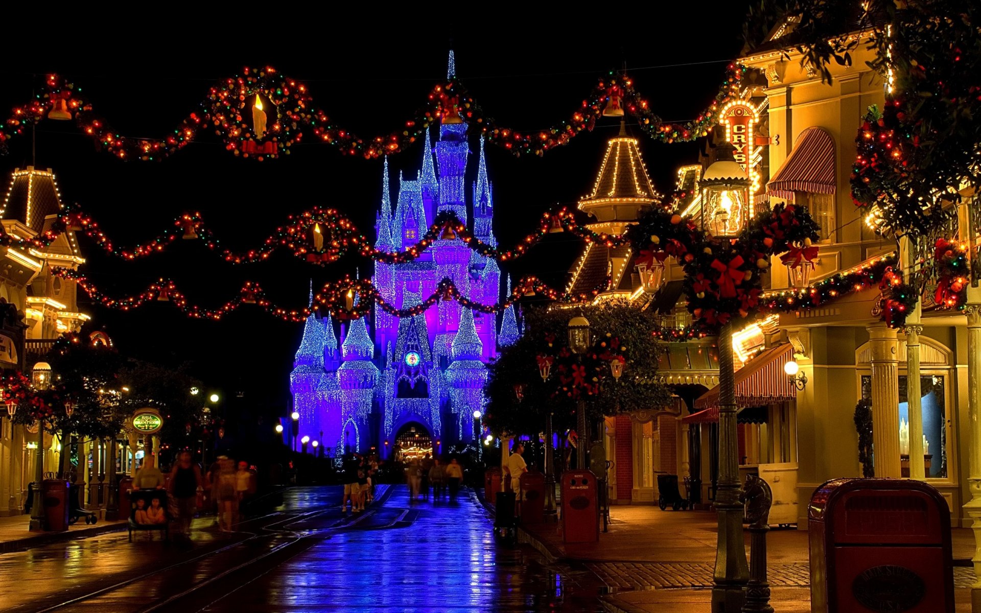 noël château disneyland château de cendrillon usa floride décoration de noël rue noël nouvel an décoration lumineux tard soir lumières