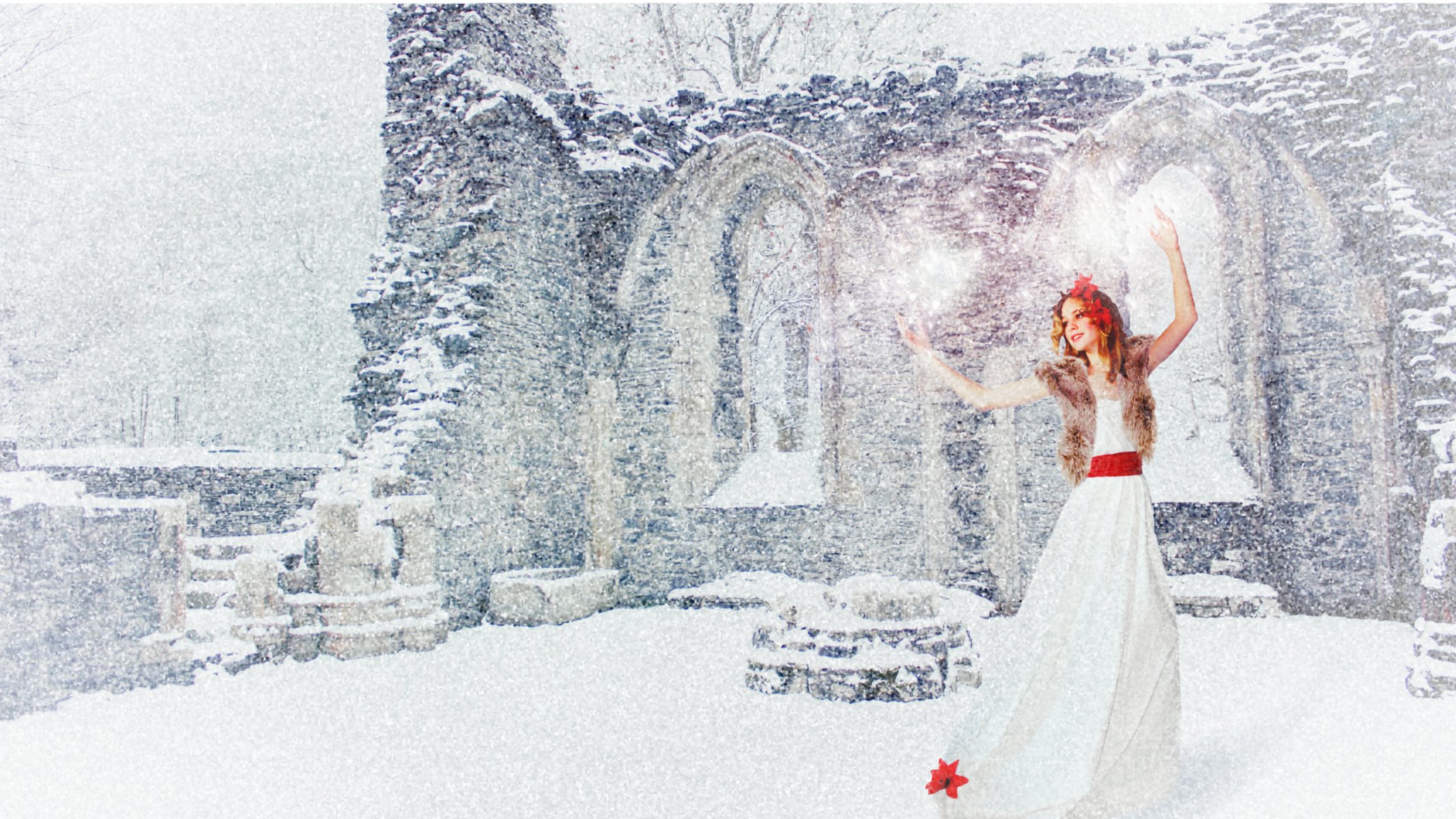 winter schnee neues jahr feiertag stimmung freude tanz mädchen kleid weiß rot