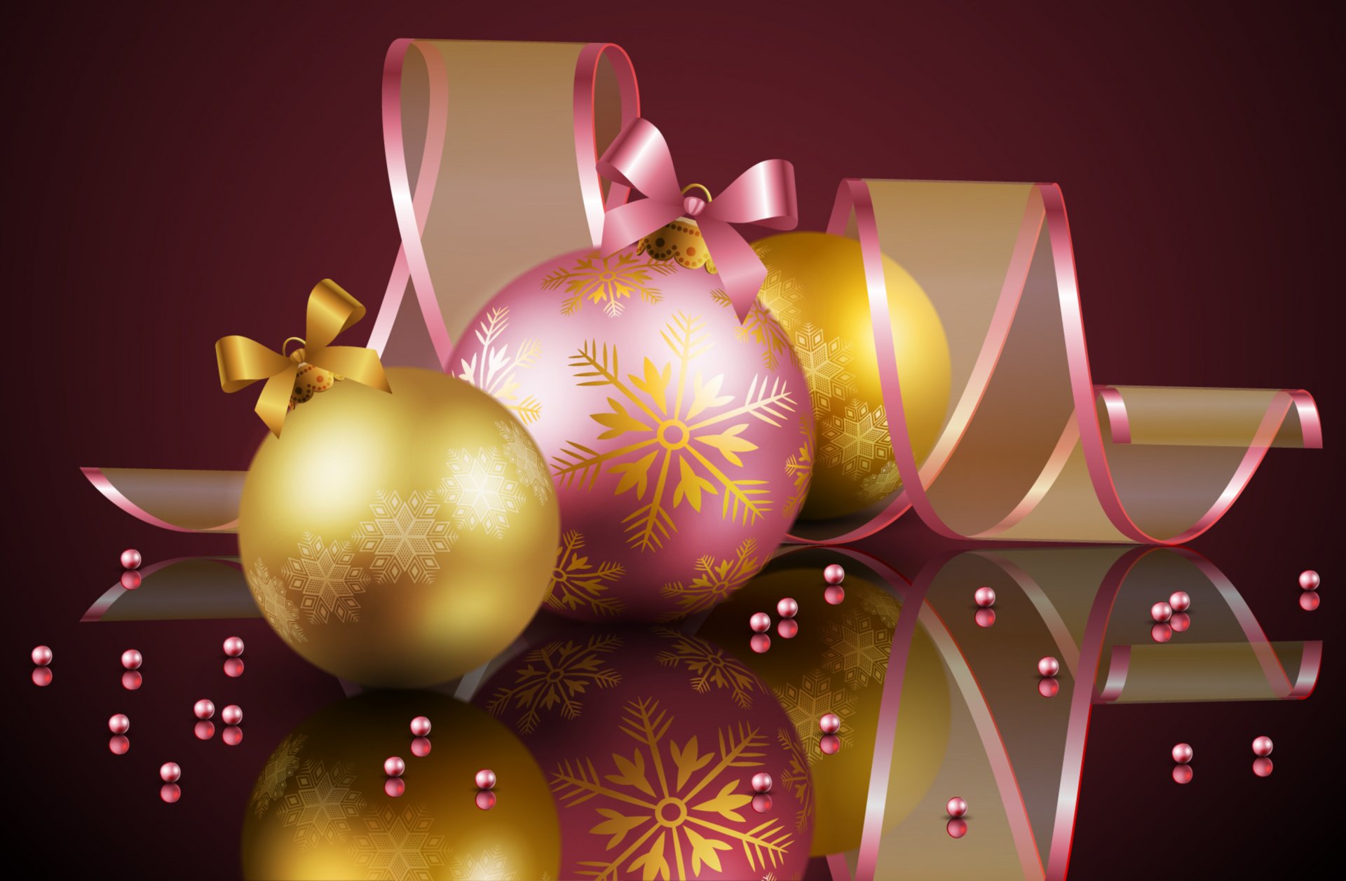 ball balls beauty christmas new year balls cold colors cool slim elegant golden happy new year holiday cute merry christmas nice pink pretty reflection ribbon ball balls beautiful cold