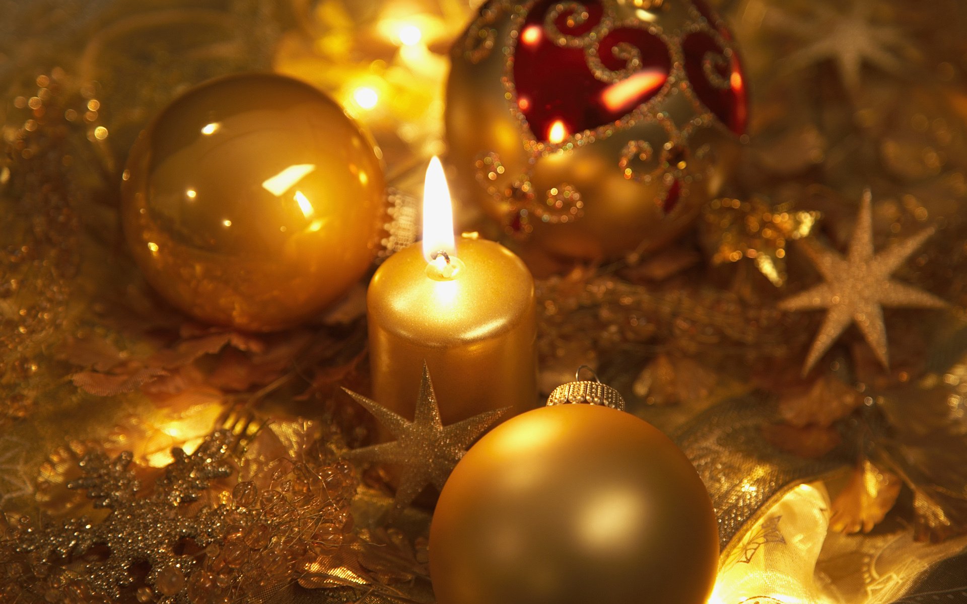 new year holiday balls bulbs candle snowflakes star gold