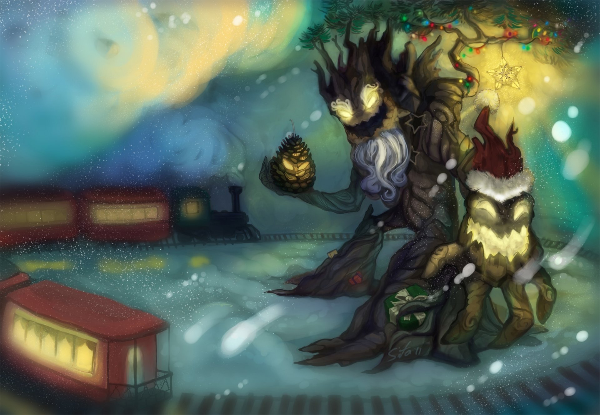 arte año nuevo invierno árboles espíritus navidad o invierno maokai de lamentos