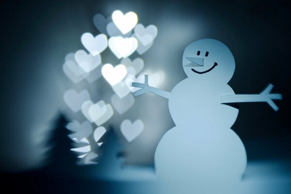 Снеговик с сердцами к новому году