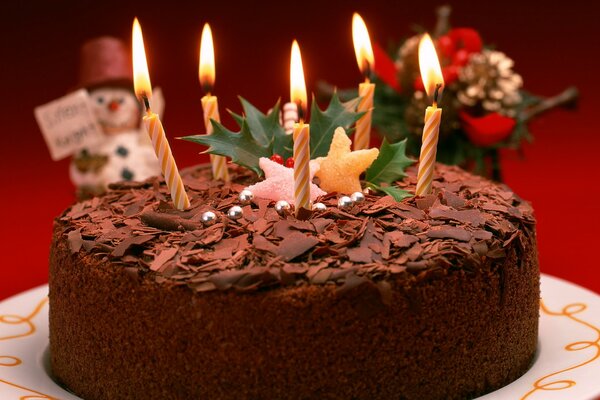 Chocolate New Year s cake with a snowman