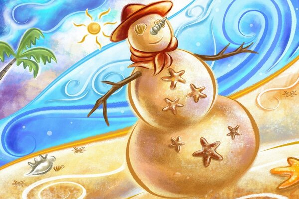 New year sea snowman background