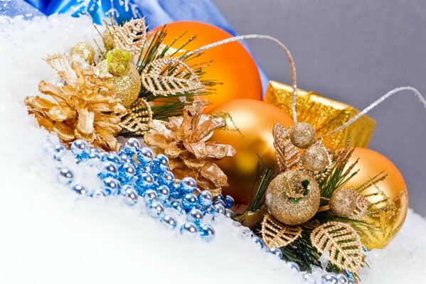 Golden-colored Christmas decorations