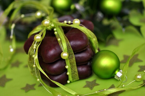 Christmas cookies and decorations in green