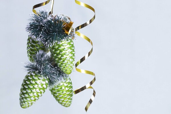 Christmas cones with a ribbon for the new year