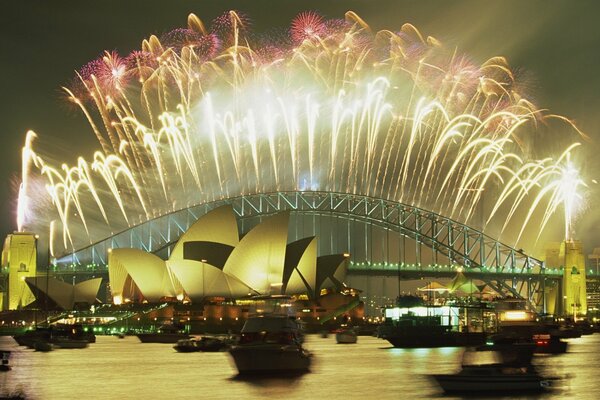 Fuochi d artificio sopra L Opera di Sydney