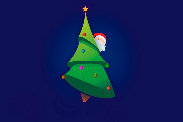 Árbol de Navidad verde con juguetes y Santa Claus