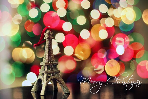 Открытка Счастливого Рождества с Эйфелевой башней