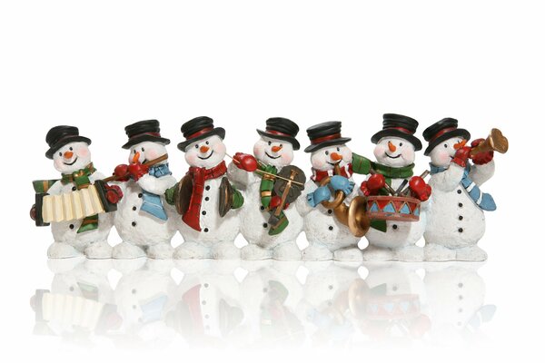 Snowmen with musical instruments at Christmas