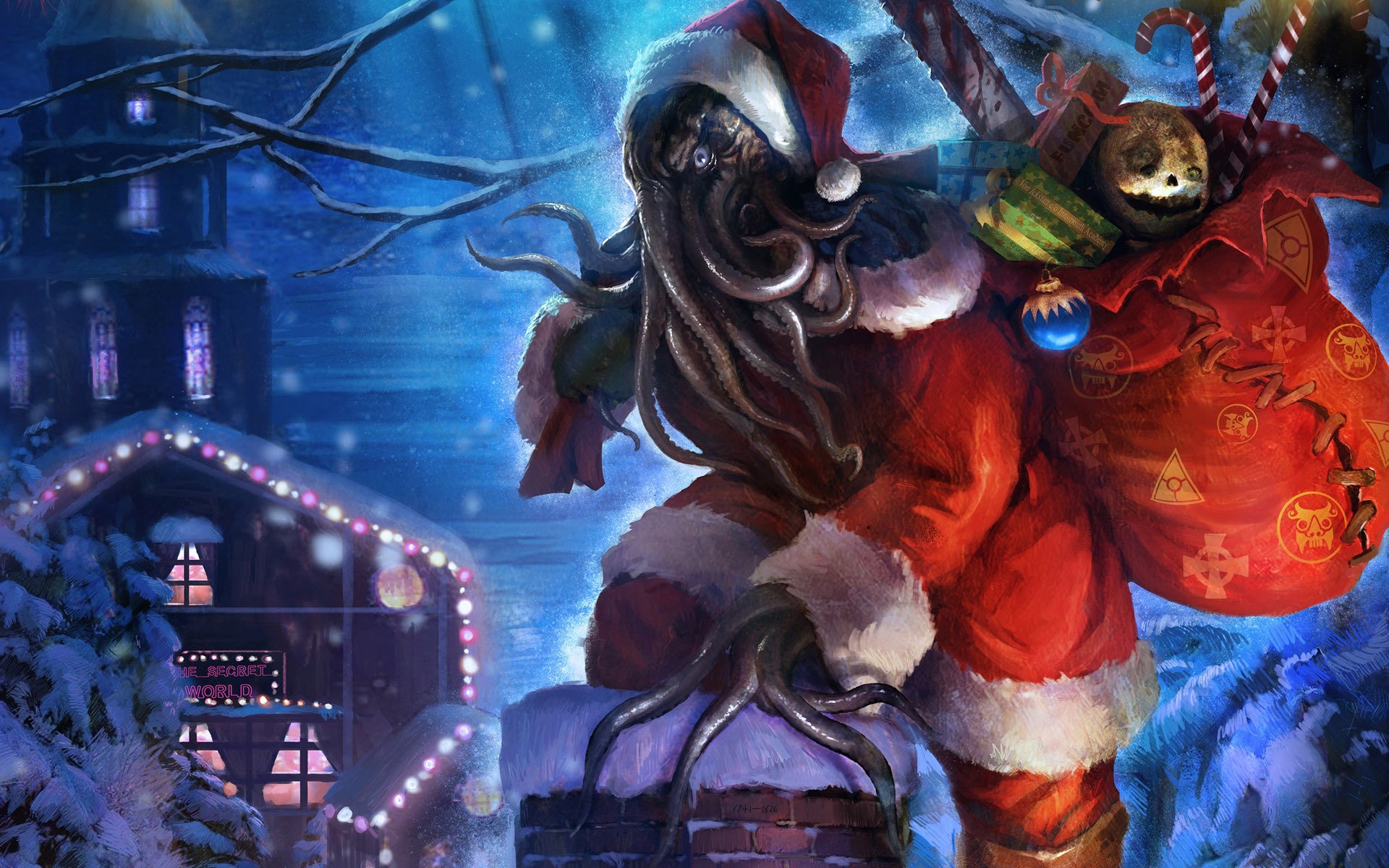 joyeuses fêtes de funcom cthulhu grand-père cthulhu père noël toit cthulhu grand-père noël