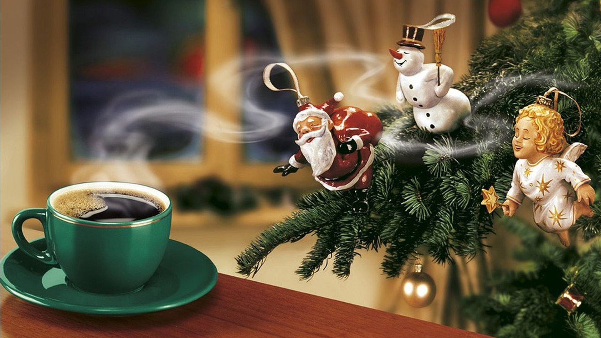 nouvel an café arbre de noël père noël bonhomme de neige ange