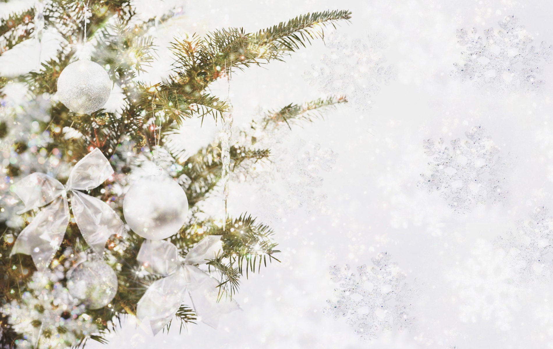 urlaub weihnachtsbaum zweige nadeln lametta dekoration bogen spielzeug kugeln pailletten blendung schneeflocken