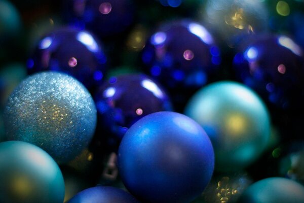 Blue Christmas tree balls shine