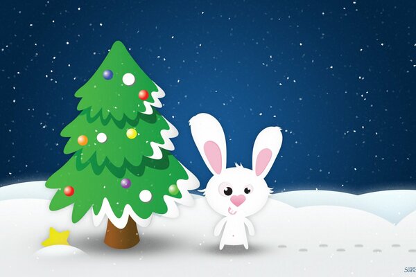 The beauty of cartoon asymmetry - Bunny and Christmas tree