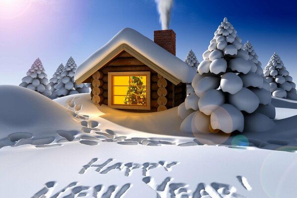 Inscription sur la neige bonne année là-bas