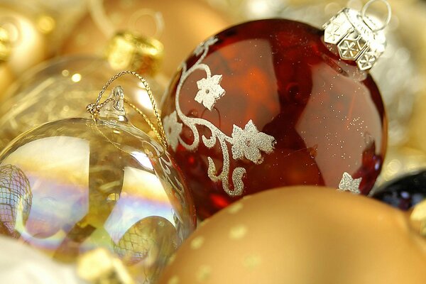 Golden and red Christmas balls