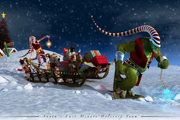 Anime. Santa Claus with a sleigh