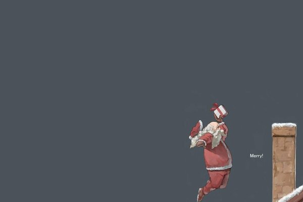 Der Weihnachtsmann wird ein Geschenk in den Schornstein werfen