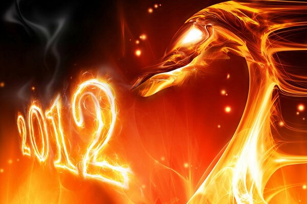 New Year wallpaper with fire dragon and burning numbers 2021