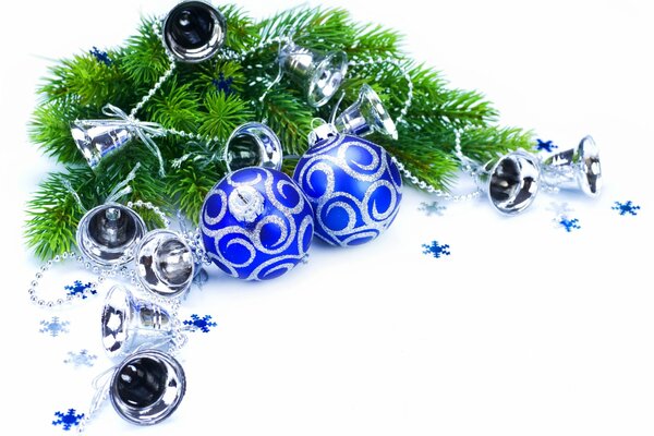 Bells and balls on a fir branch