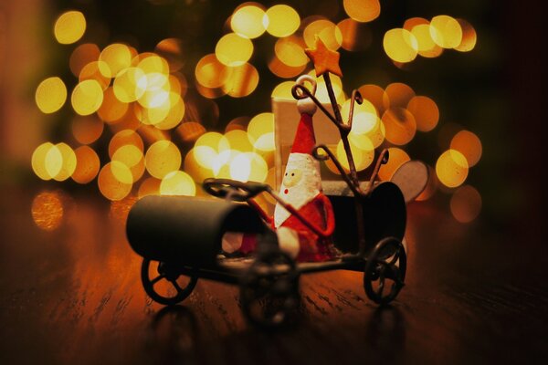 Санта клаус на санях в новогоднюю ночь