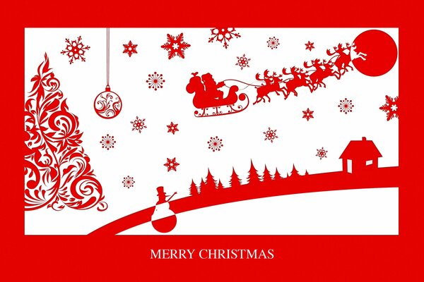 Postcard in red and white colors merry Christmas