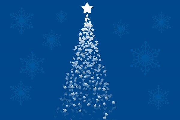 Albero di Natale fatto di fiocchi di neve su sfondo blu