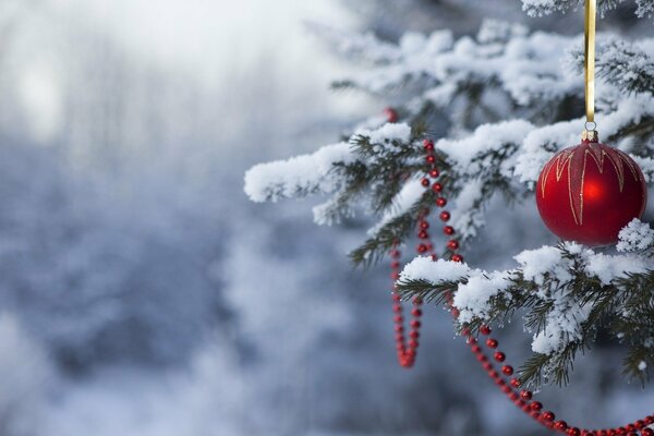 Bola de nieve con bola roja de Navidad