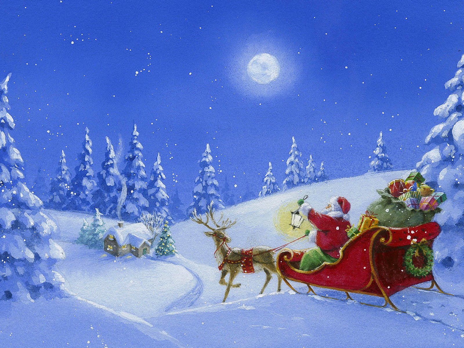 winter father christmas christmas sledge snow gifts christmas tree picture